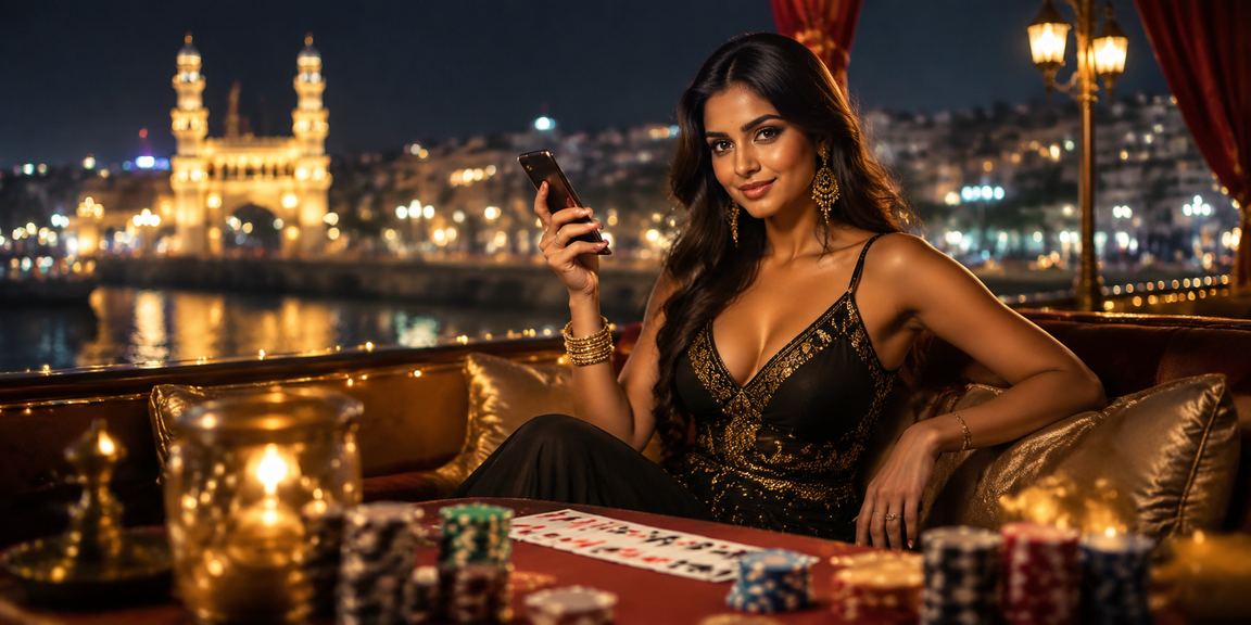 Diwali festival with players around Charminar enjoying card games on mobile